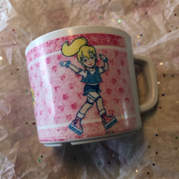 Rare Vintage 90’s Polly Pocket Plastic Drinking Tea Cup Blue White Pink Hearts